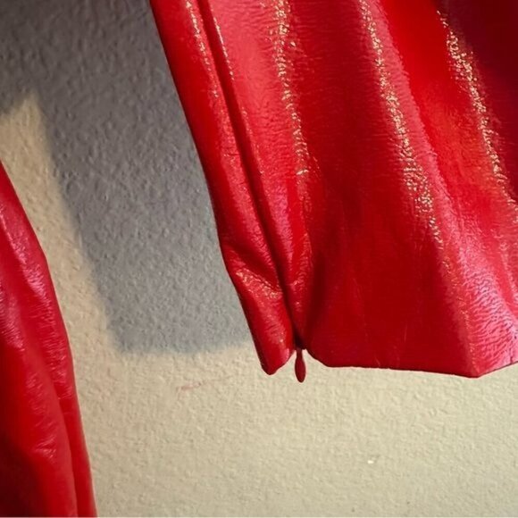 Bcbgmaxazria Size Xxs Red Faux Leather Fold Over Waist Peplum Pants - Picture 6 of 12